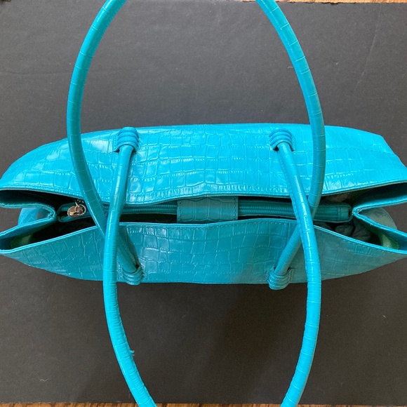 Maxx NY Croco Embossed Leather Double Handle Satchel/Turquoise/EUC/REDUCED PRICE - Picture 12 of 15